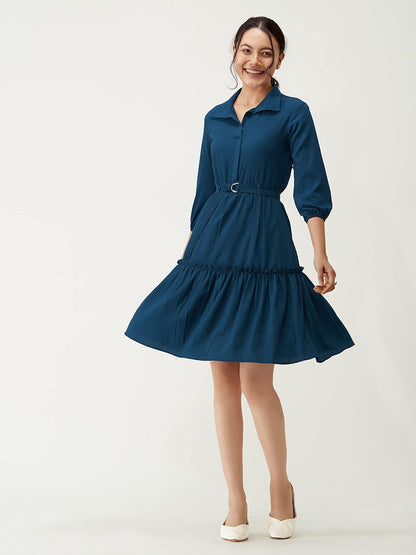 AASK Women Peplum Gathared Stylish Dress with Belt