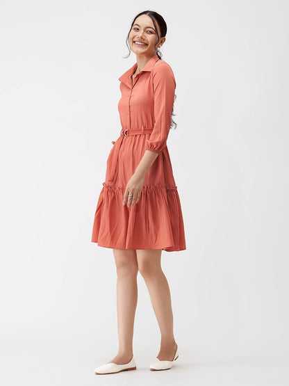 AASK Women Peplum Gathared Stylish Dress with Belt
