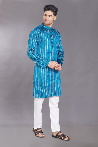 Men's Self Woven Jequard Art Silk Slim Fit Only Kurta