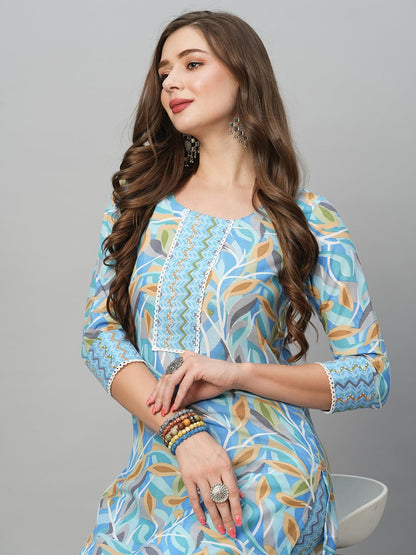 GoSriKi Women's Cotton Blend Floral Straight