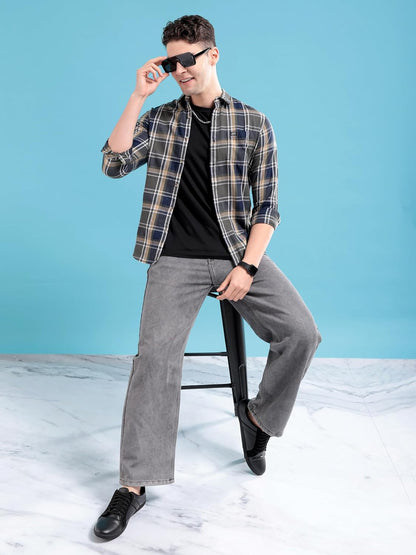 The Indian Garage Co Men's Cotton Slim Fit Checkered
