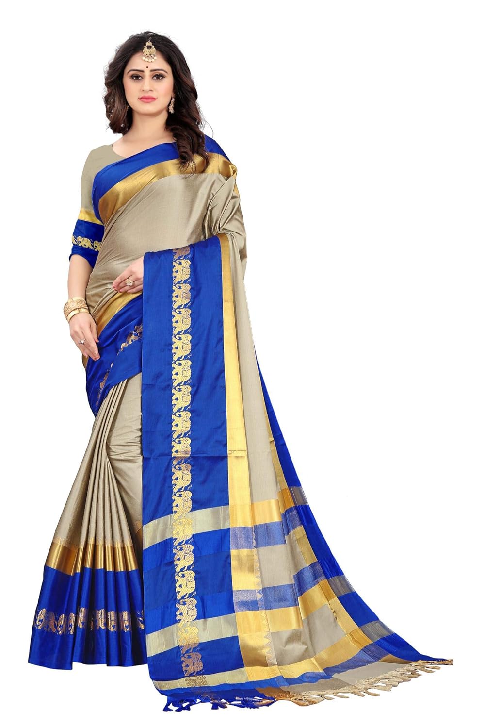 Women's Cotton Silk Plain Zari Work Designer Saree