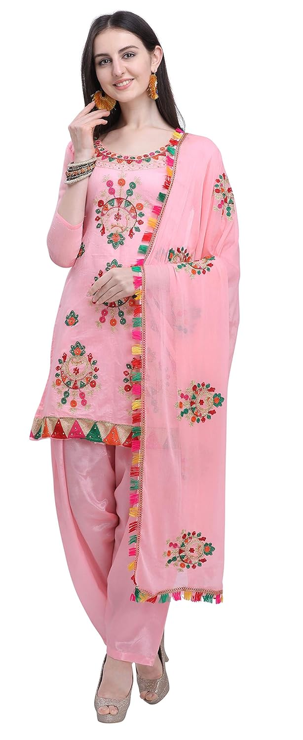 EthnicJunction Women's Chanderi Cotton Embroidered