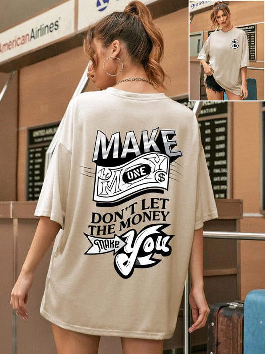 CHKOKKO Women's Polyester Oversized Fit Oversized Round Neck Drop Shoulder Printed T-Shirt