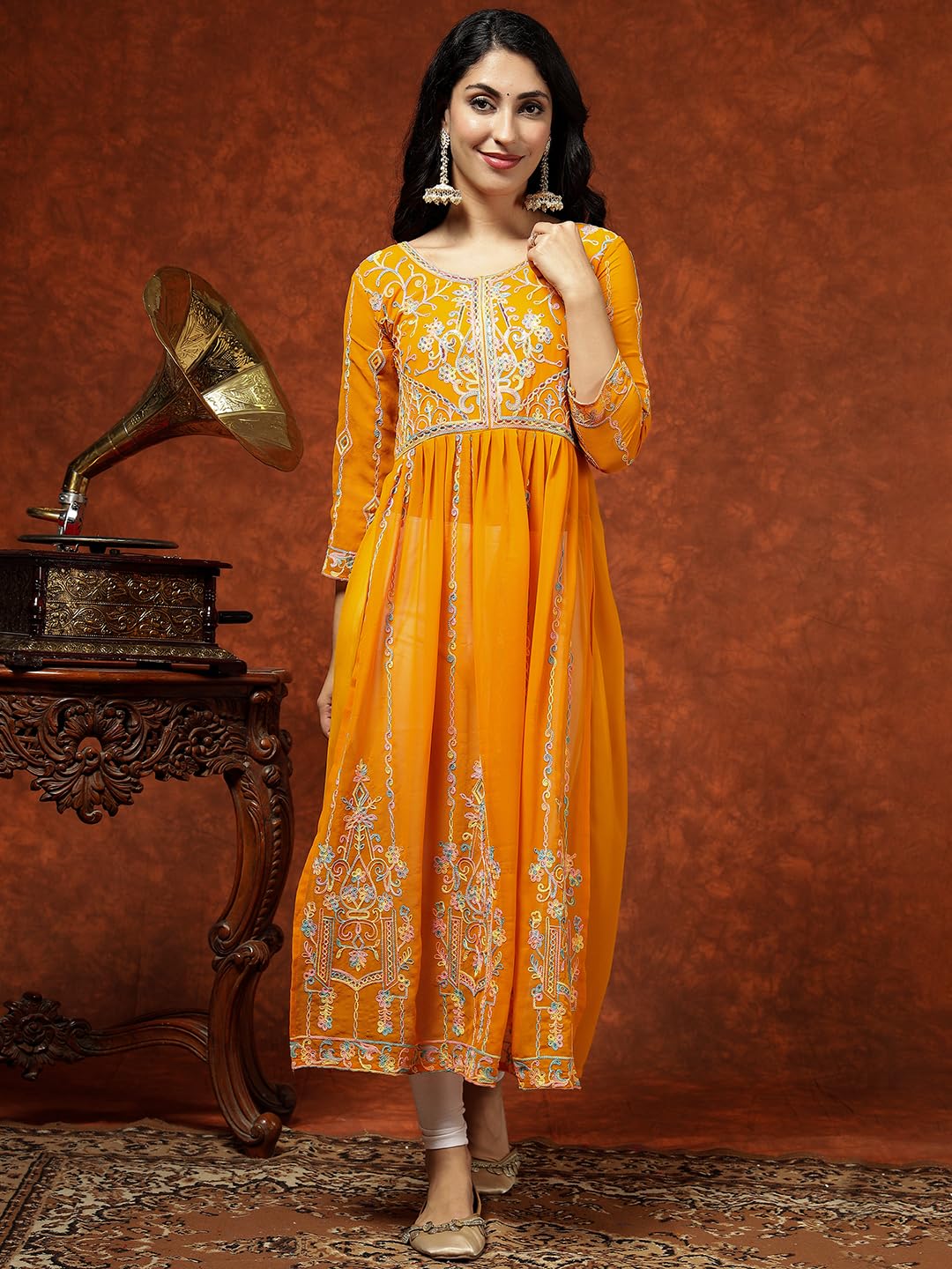 EthnicJunction Women's Georgette Embroidered