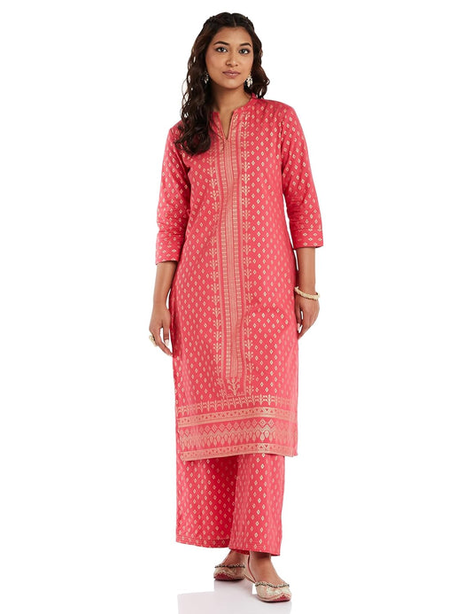 Myx Women's Solid Straight Printed Kurta and Pant