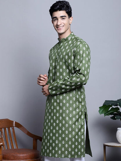Jompers Men's Cotton Floral Printed Kurta