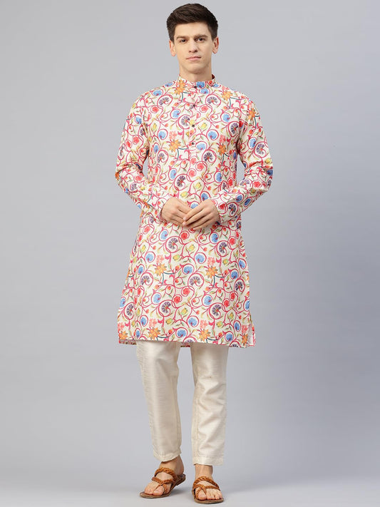 Luxrio Printed Kurta for Men Cotton Blend Linen Abstract