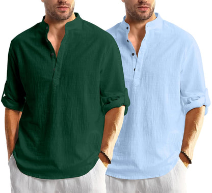 Men Solid Cotton Blend Straight Kurta Shirt Pack of 2
