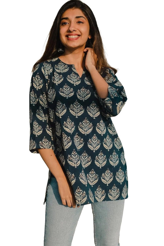 KLOSIA Women Viscose Regular Fit Printed Short Kurta