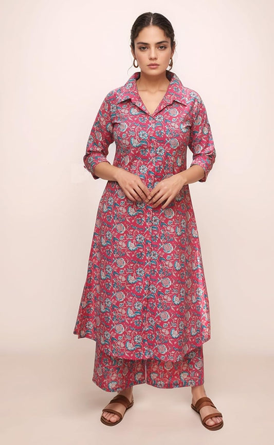 Women's Cotton Blend Floral Printed A-line Kurta