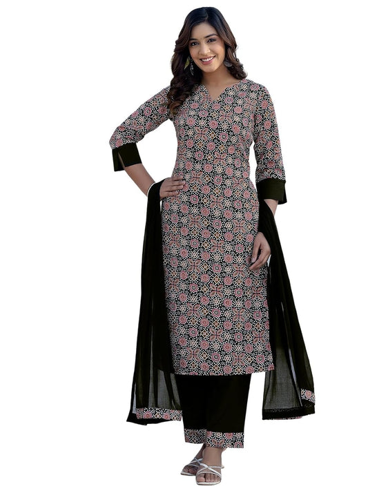 Women's Crepe Printed Kurta with Pant and Dupatta Set