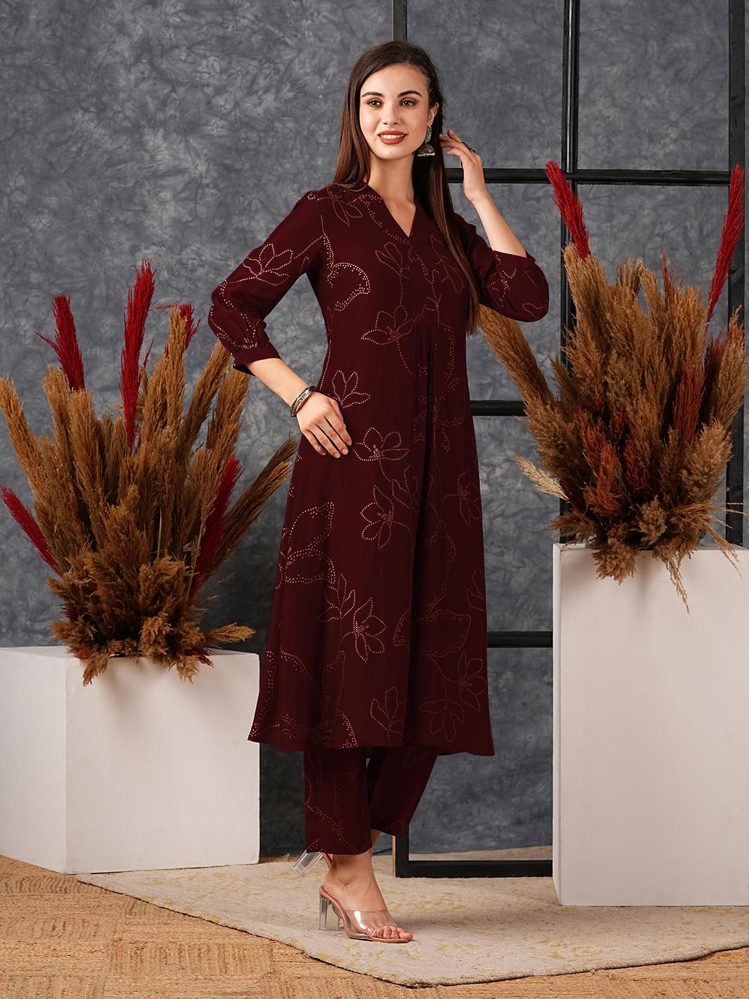 Women's Rayon Viscose Printed A-Line Kurta with Pant