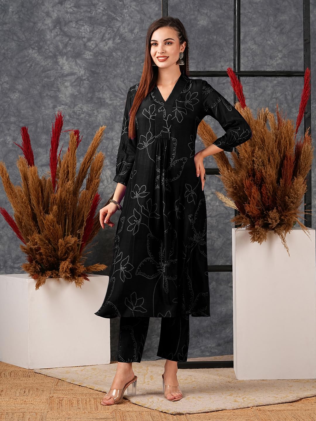 Women's Rayon Viscose Printed A-Line Kurta with Pant