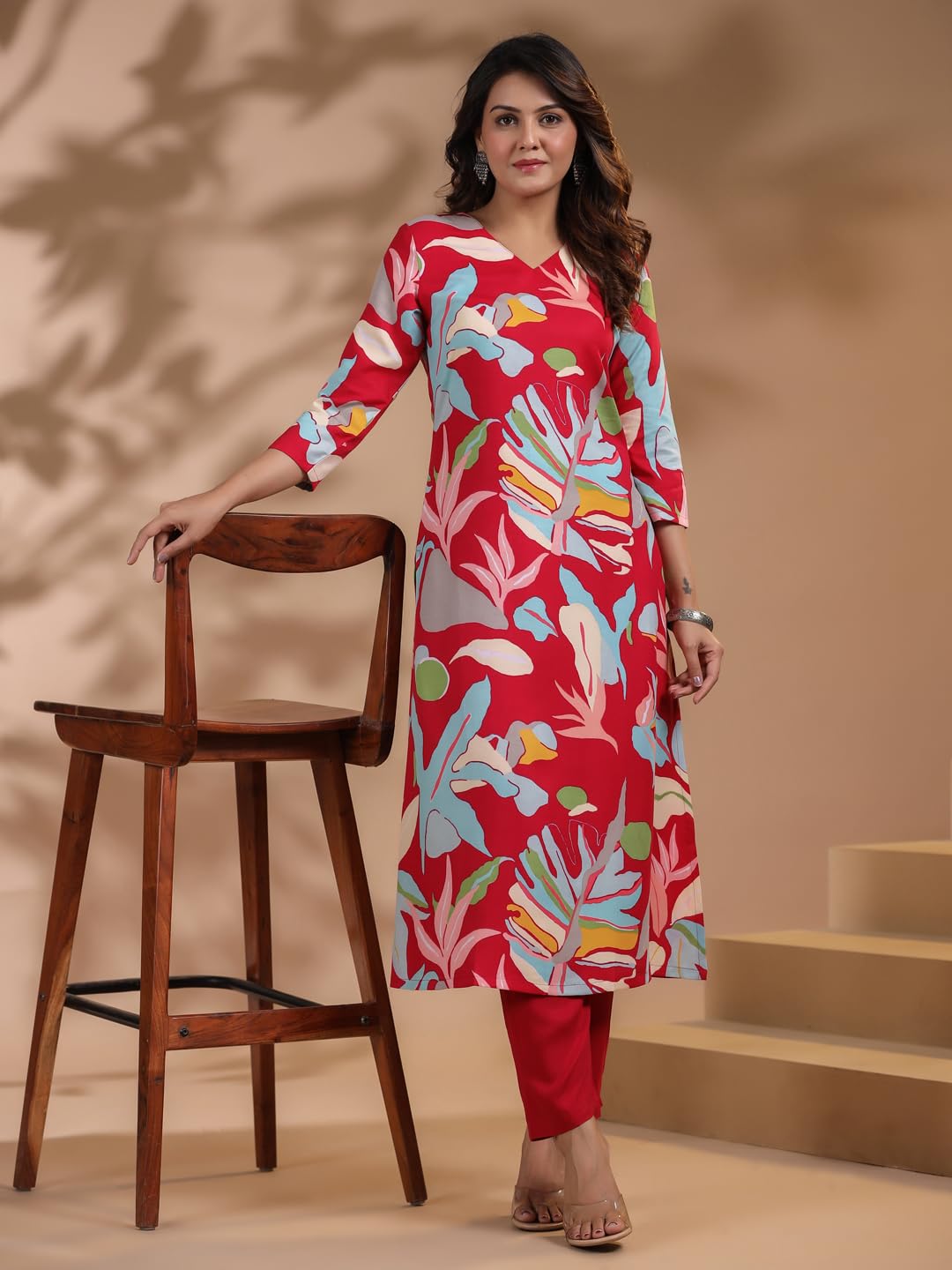 ANNI DESIGNER Women's Chanderi Straight Printed
