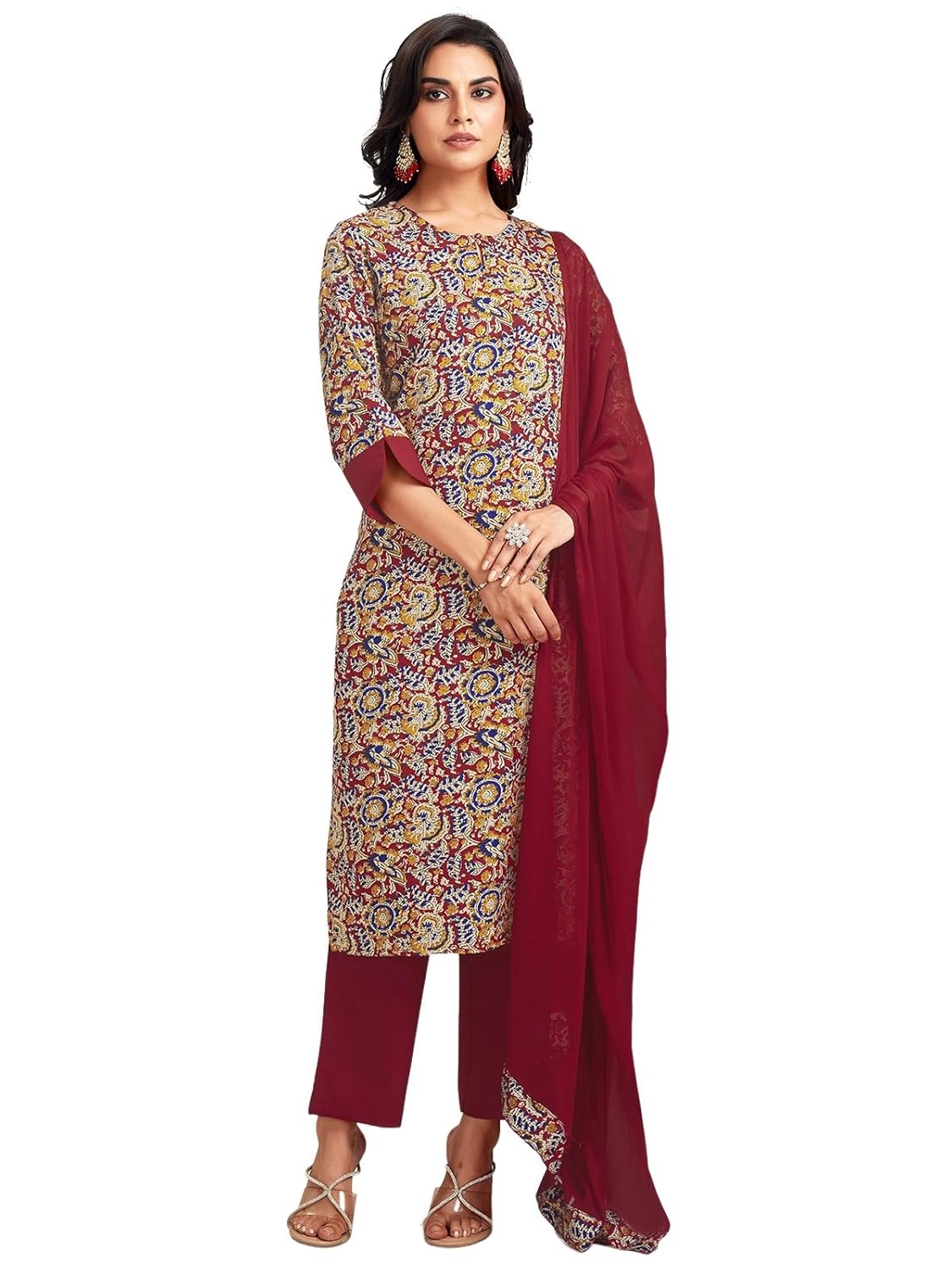 Women's Crepe Printed Kurta with Pant and Dupatta Set