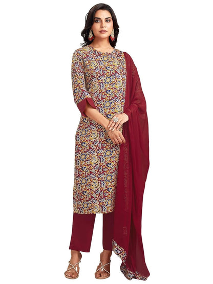 Women's Crepe Printed Kurta with Pant and Dupatta Set