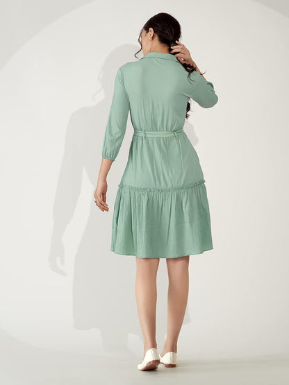 AASK Women Peplum Gathared Stylish Dress with Belt