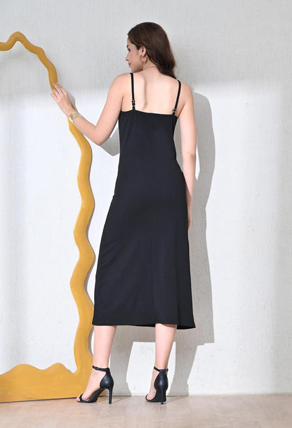 SAKSHI TRADER Women's Elegant Black Bodycon Midi Dress