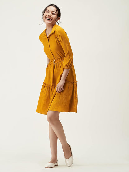 AASK Women Peplum Gathared Stylish Dress with Belt
