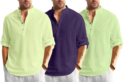 Men Solid Cotton Blend Straight Kurta Shirt Pack of 2