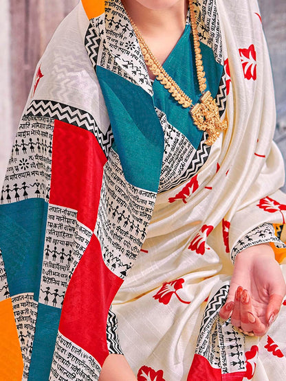 Women's Bhagalpuri Silk Ethnic Motif Printed Saree