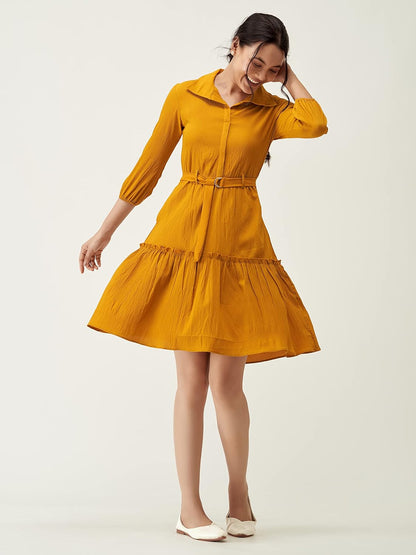 AASK Women Peplum Gathared Stylish Dress with Belt