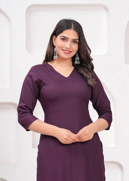 Women's Rayon Solid Plain v Neck Kurta Trouser/Pant Set