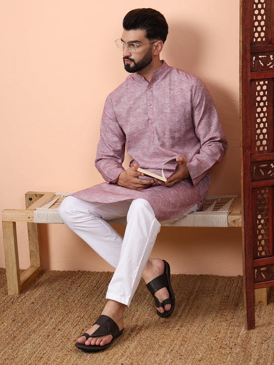 CHIKAN Men's Cotton Regular Textured Long Kurta
