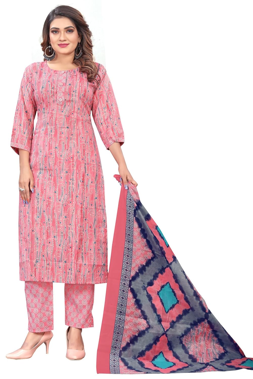 Rajnandini Women's Light Pink PC Cotton Jaipuri Printed
