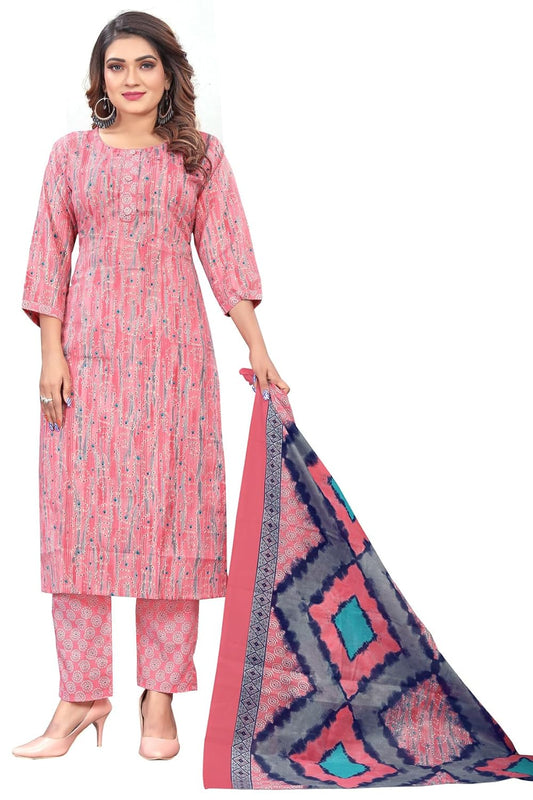 Rajnandini Women's Light Pink PC Cotton Jaipuri Printed