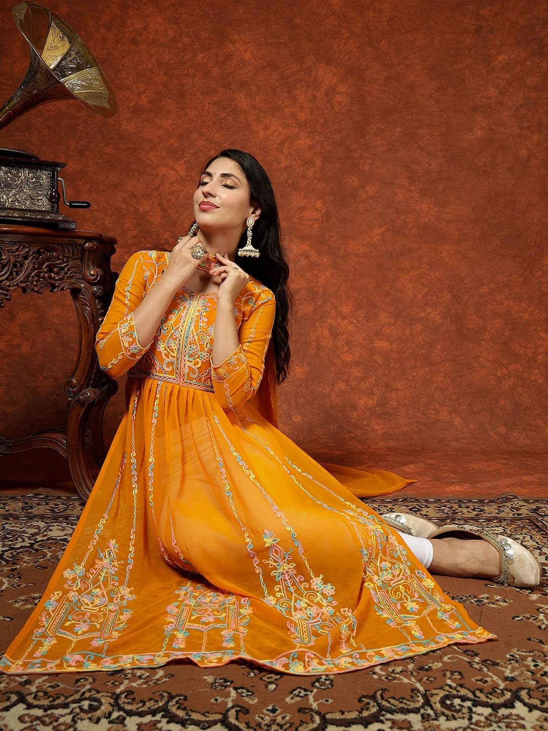 EthnicJunction Women's Georgette Embroidered