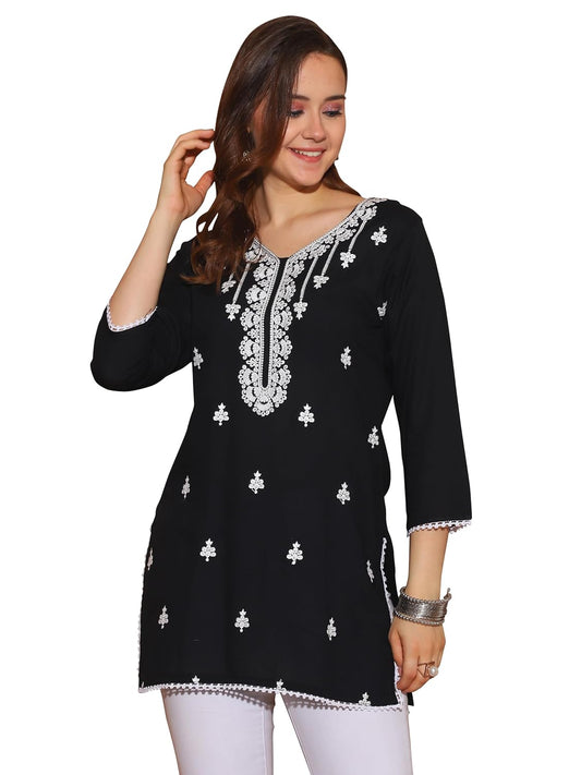 Rajnandini Women's Rayon Floral Embroidered Tunic