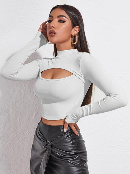 Sugathari Women's & Girl's Solid Knitted Full Sleeve High Neck Ruched Bust Crop Tee Tops (Top 109)