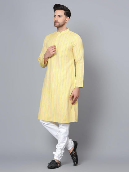 CHIKAN Men's Cotton Regular Striped Knee Lenght Kurta