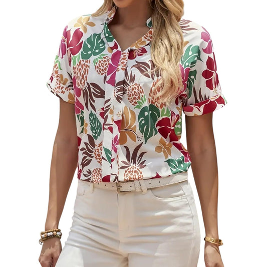 Gufrina Women's Floral Print V-Neck Casual Top