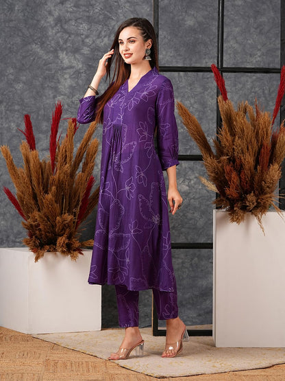 Women's Rayon Viscose Printed A-Line Kurta with Pant