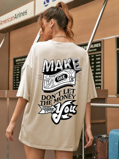 CHKOKKO Women's Polyester Oversized Fit Oversized Round Neck Drop Shoulder Printed T-Shirt