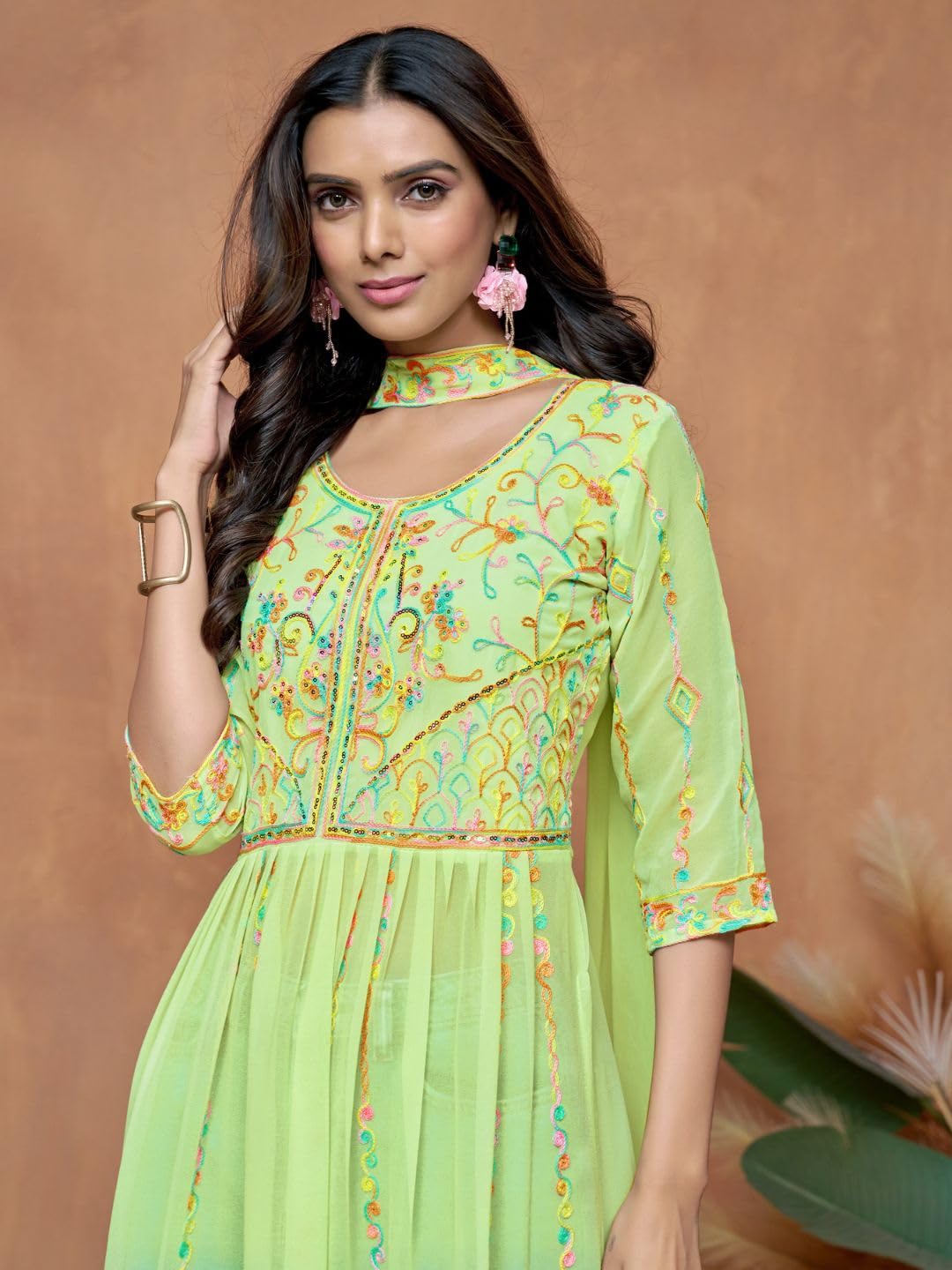EthnicJunction Women's Georgette Embroidered
