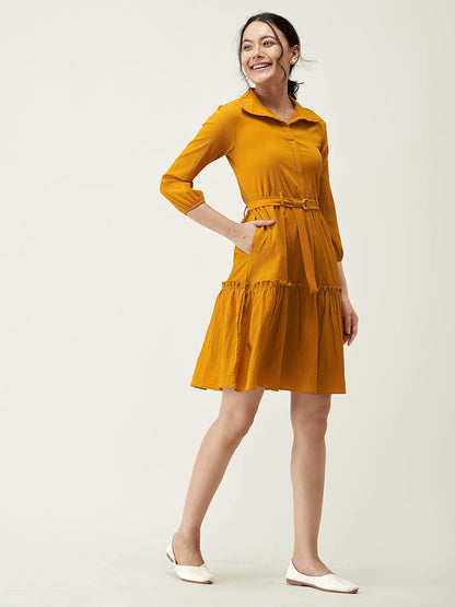 AASK Women Peplum Gathared Stylish Dress with Belt