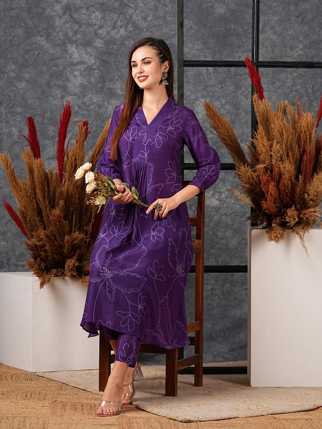 Women's Rayon Viscose Printed A-Line Kurta with Pant