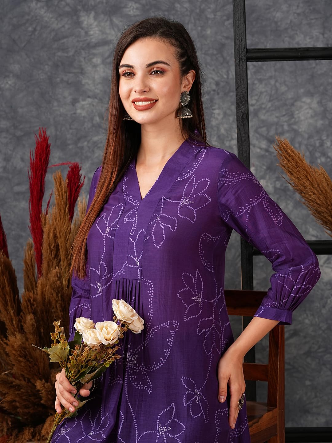 Women's Rayon Viscose Printed A-Line Kurta with Pant
