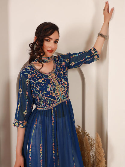 EthnicJunction Women's Georgette Embroidered