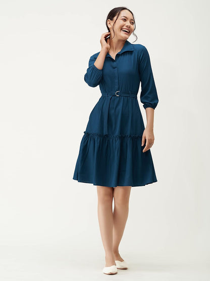 AASK Women Peplum Gathared Stylish Dress with Belt