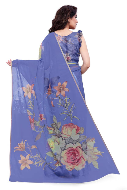 Printed Women's Organza Saree Design with Blouse Piece