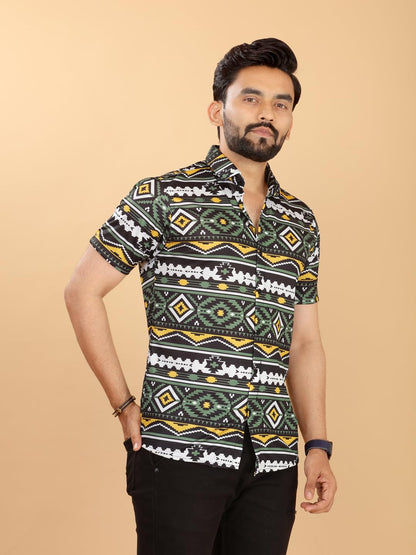 FABDECK Men's Short Sleeve Shirt, Aztec Geometric