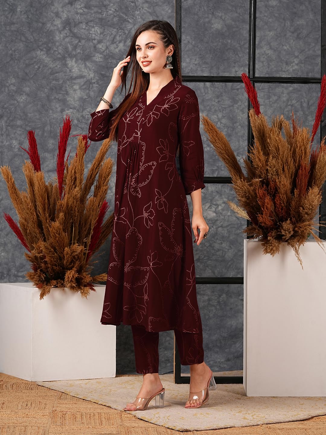 Women's Rayon Viscose Printed A-Line Kurta with Pant