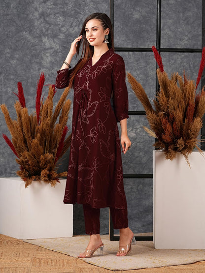 Women's Rayon Viscose Printed A-Line Kurta with Pant