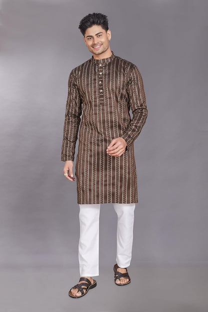 Men's Self Woven Jequard Art Silk Slim Fit Only Kurta