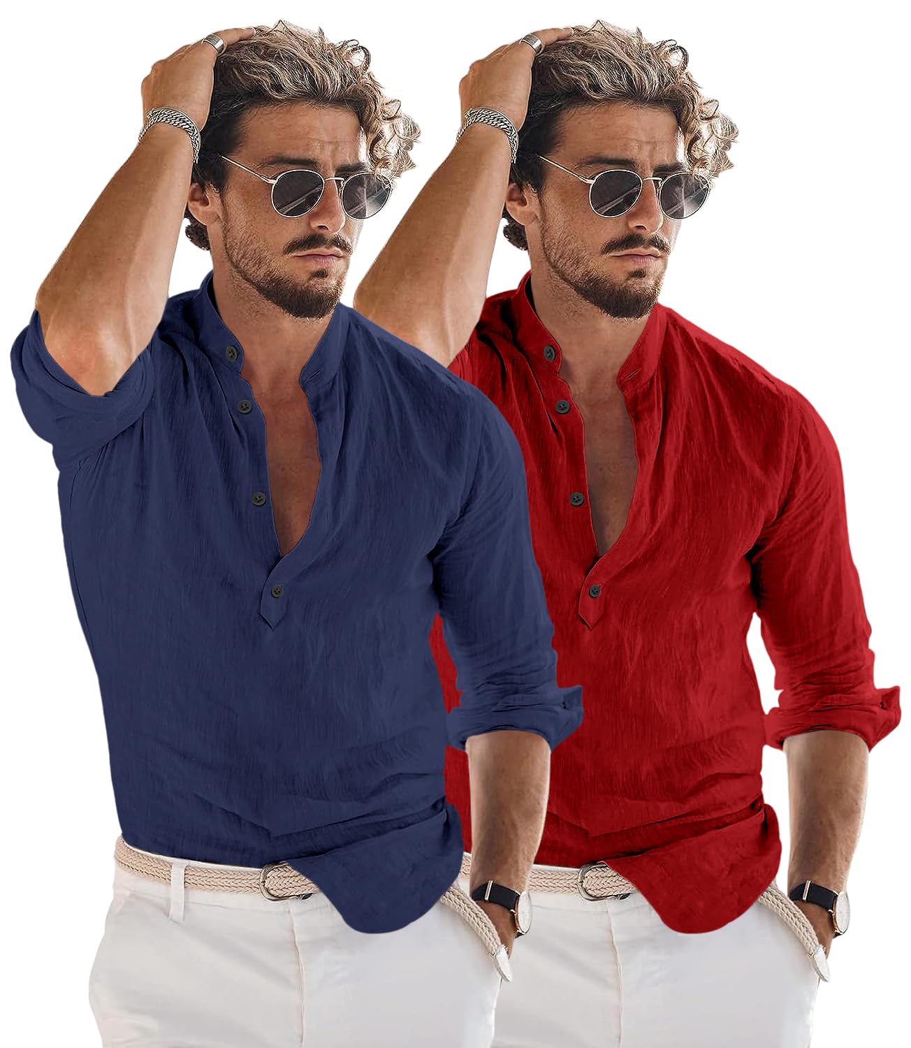 Men Solid Cotton Blend Straight Kurta Shirt Pack of 2